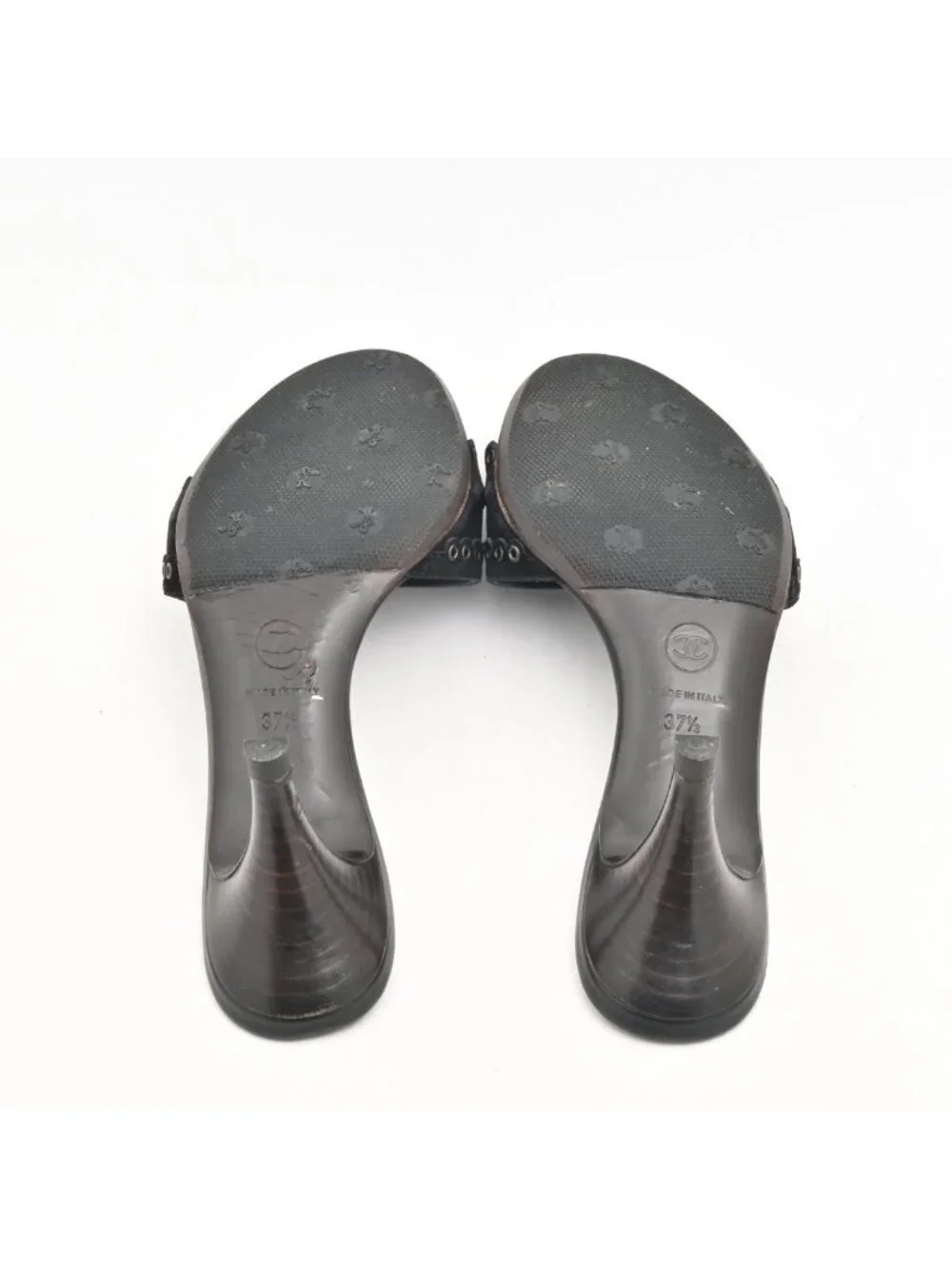 Chanel Mules Black Silver CC Logo
